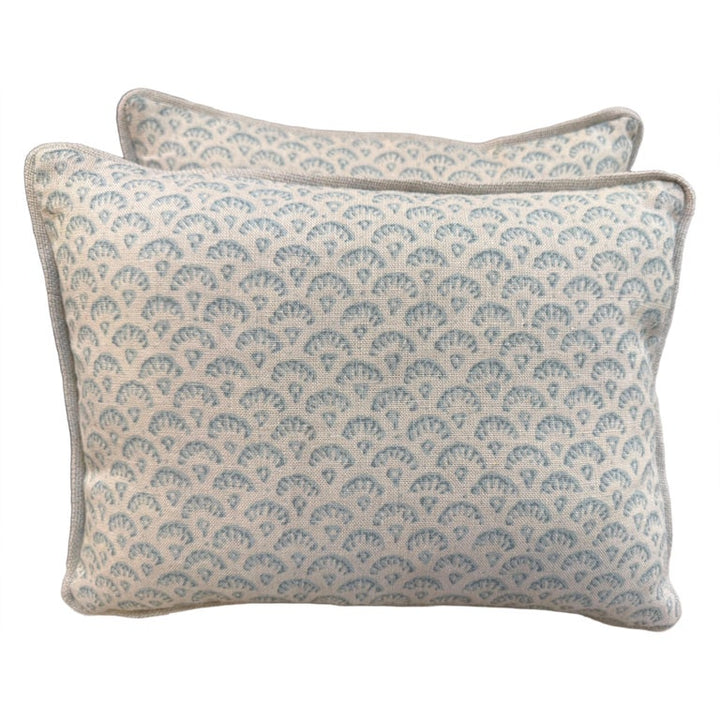 Artisan Crafted Blue Motif Decorative Pillows in Printed Linen