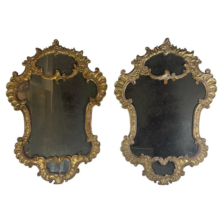 Pair of Italian Rococo Revival Giltwood Mirrors, Circa 1850–1870