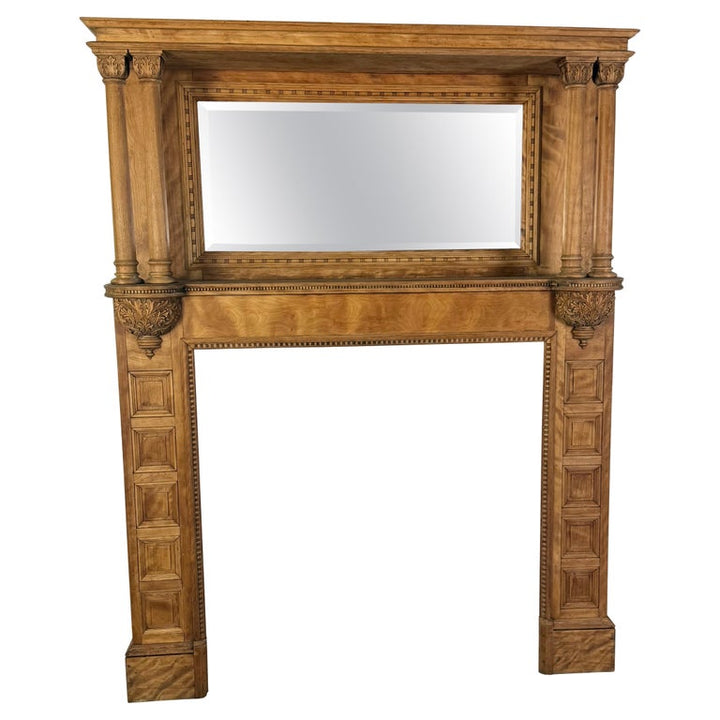 Antique Continental Architectural Wood Fireplace Mantel, 19th Century