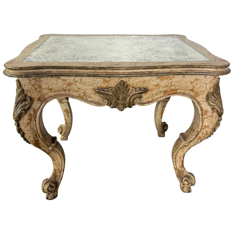 Antique Continental Giltwood Coffee Table with Original Foxed Mirror