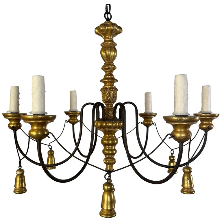 Paul Ferrante Gilt and Iron Six-Light Chandelier, 20th Century