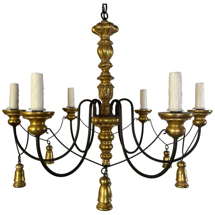 Paul Ferrante Gilt and Iron Six-Light Chandelier, 20th Century