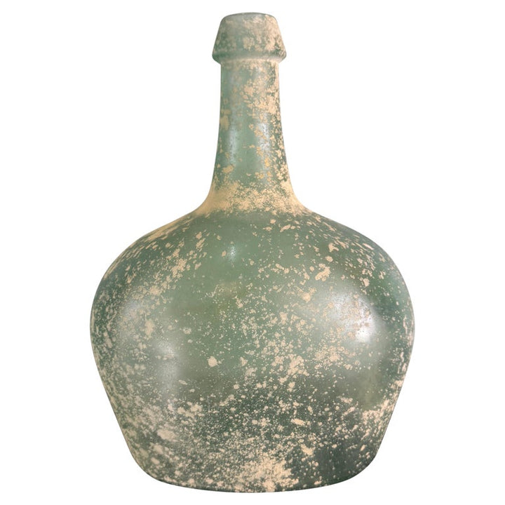 Spanish Hand-Blown Seafoam Glass Vessel with Weathered Patina Finish