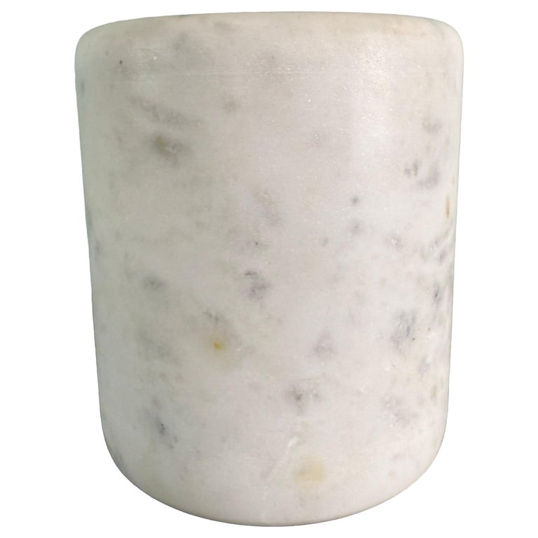 Hand-Carved Alabaster Cylinder Vessel / Urn with Soft Veining