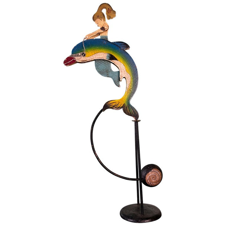 Vintage Folk Art Dolphin Rider Balancing Kinetic Sculpture