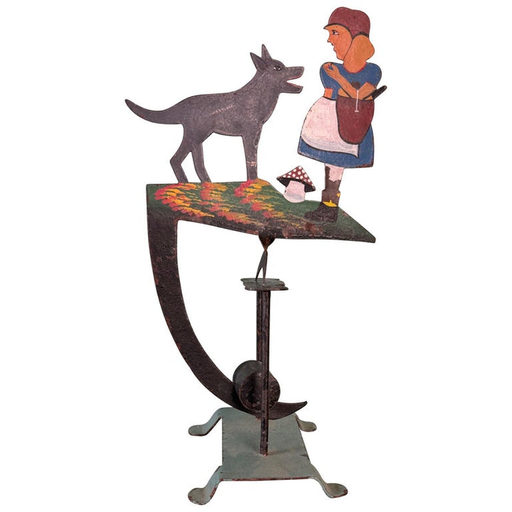 Vintage Folk Art Little Red Riding Hood and Wolf Balancing Sculpture