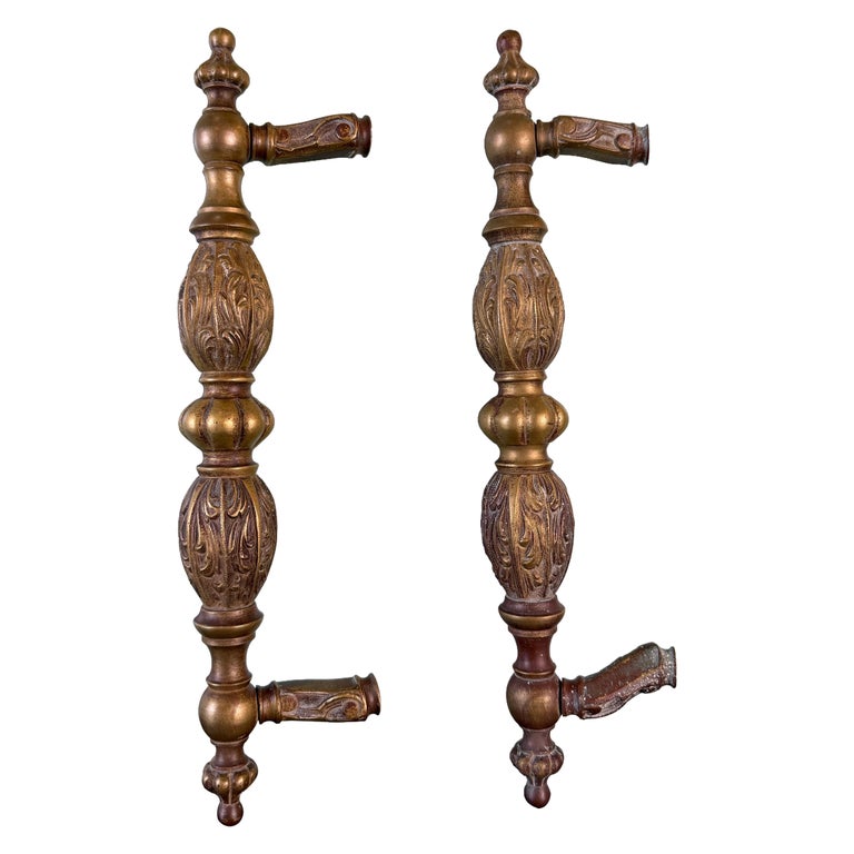 Pair of Monumental Cast Bronze Neoclassical Door Pull Handles