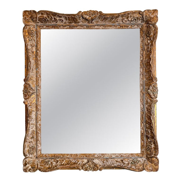 19th Century Spanish Baroque Carved Giltwood Mirror with Original Mercury Glass