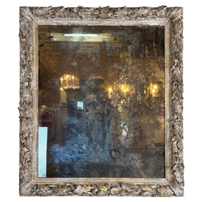 19th Century French Rococo Silvered Wood Mirror with Original Mercury Glass