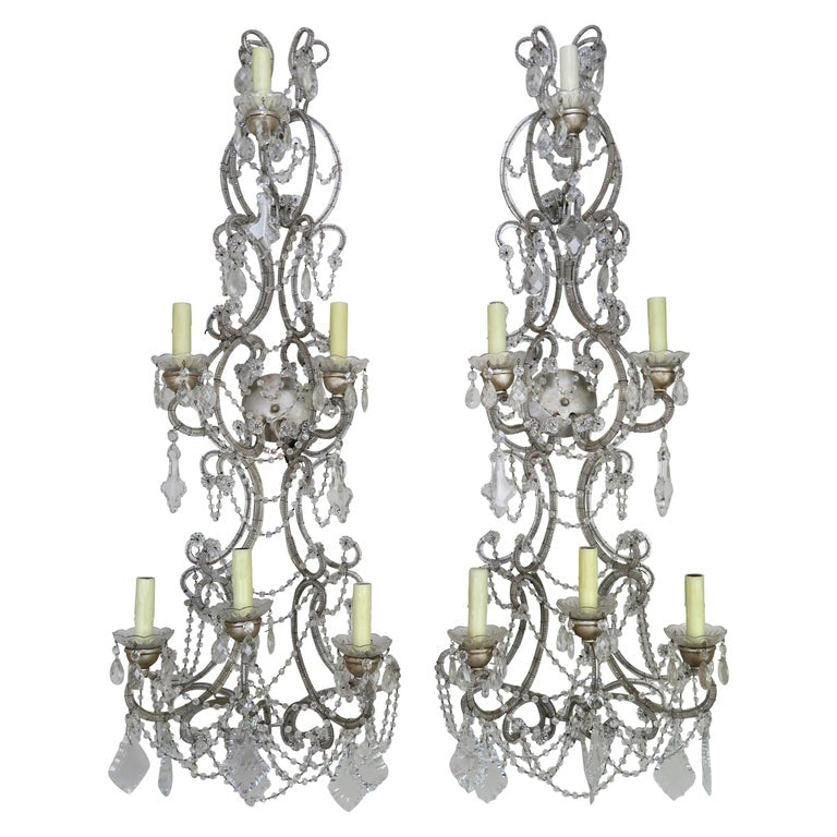 Pair of Six-Light Italian Crystal Beaded Sconces