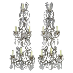 Pair of Six-Light Italian Crystal Beaded Sconces