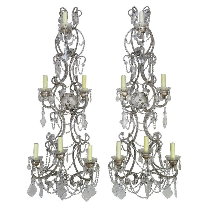 Pair of Six-Light Italian Crystal Beaded Sconces