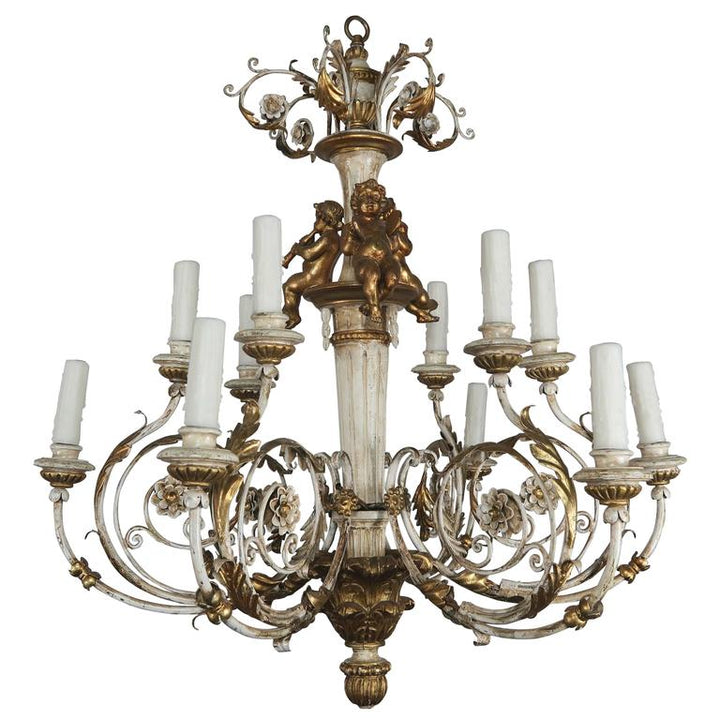 Italian Twelve-Light Rococo Style Cherub Chandelier