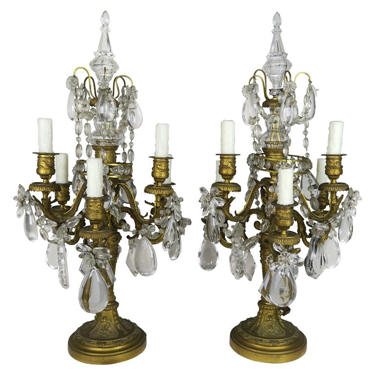 19th Century French Bronze and Crystal Girandles, Pair