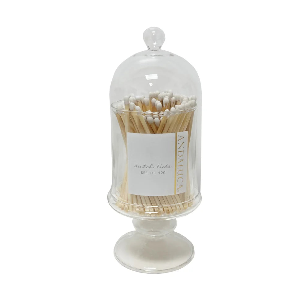 Tall Glass Jar with Lid &amp; 120 Wooden White Matches