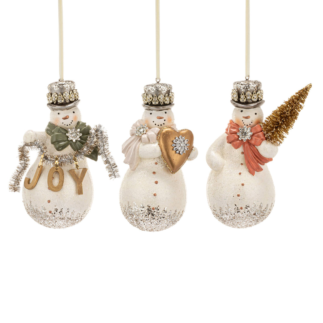 Snowman Sparkle &amp; Joy Ornaments 3 Assorted - 3x6in