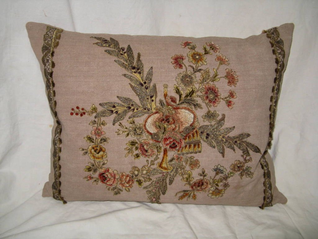 Pair of 19th C. French Appliquéd Linen Pillows