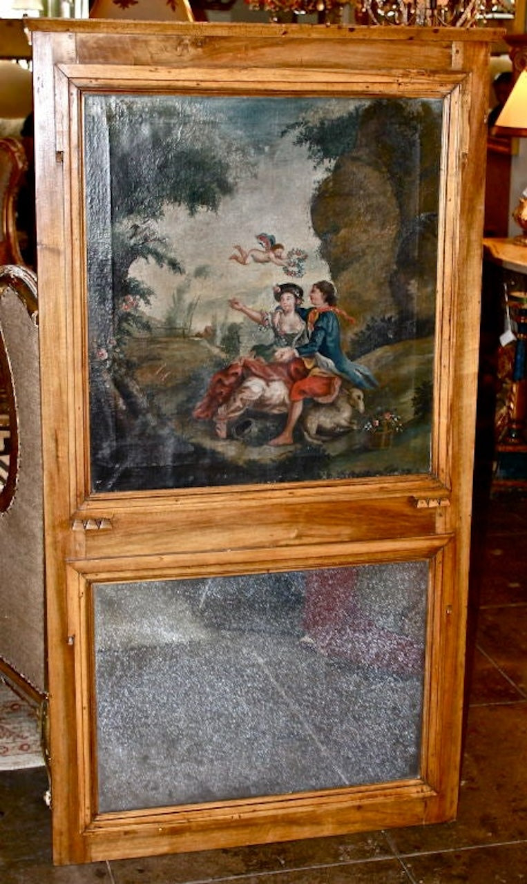 Carved Walnut Trumeau with inset Painting