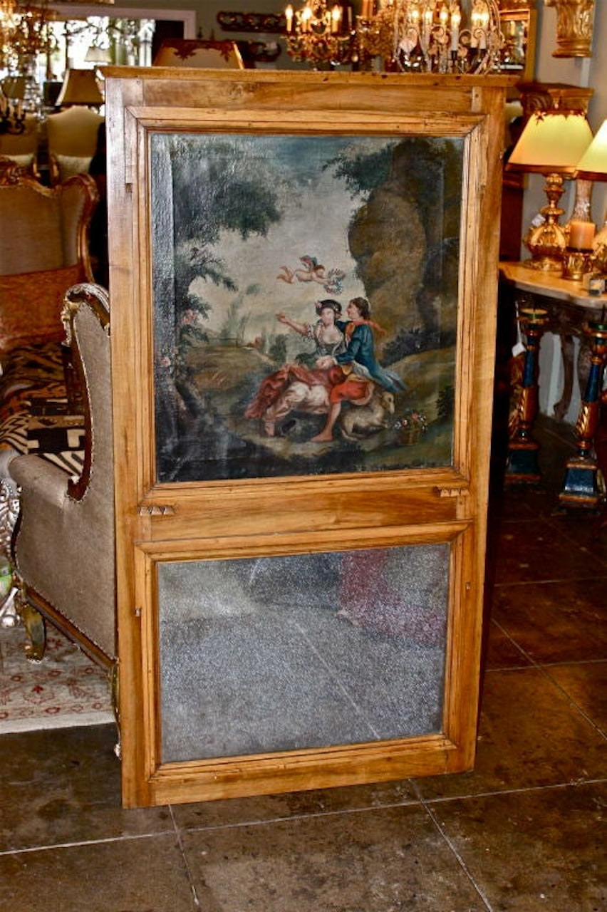 Carved Walnut Trumeau with inset Painting