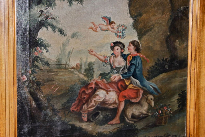 Carved Walnut Trumeau with inset Painting
