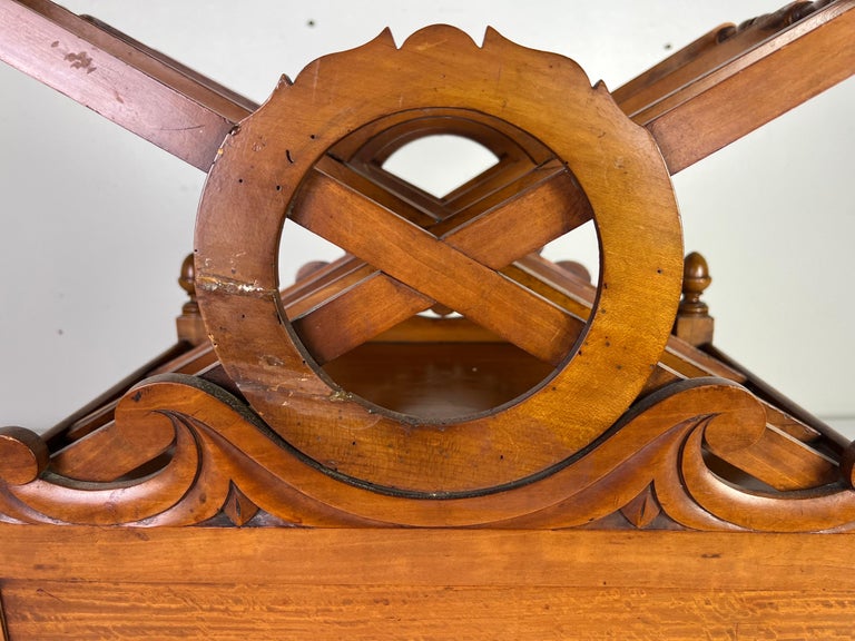 19th C. English Maple Magazine Rack w/ Drawer and Casters