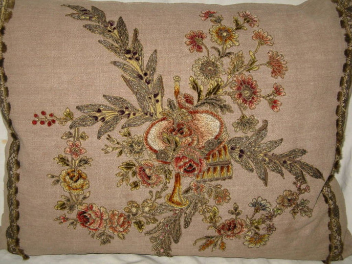 Pair of 19th C. French Appliquéd Linen Pillows