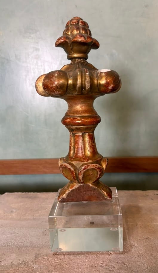 18th Century Italian Baroque Giltwood Tabernacle Finial on Lucite Base