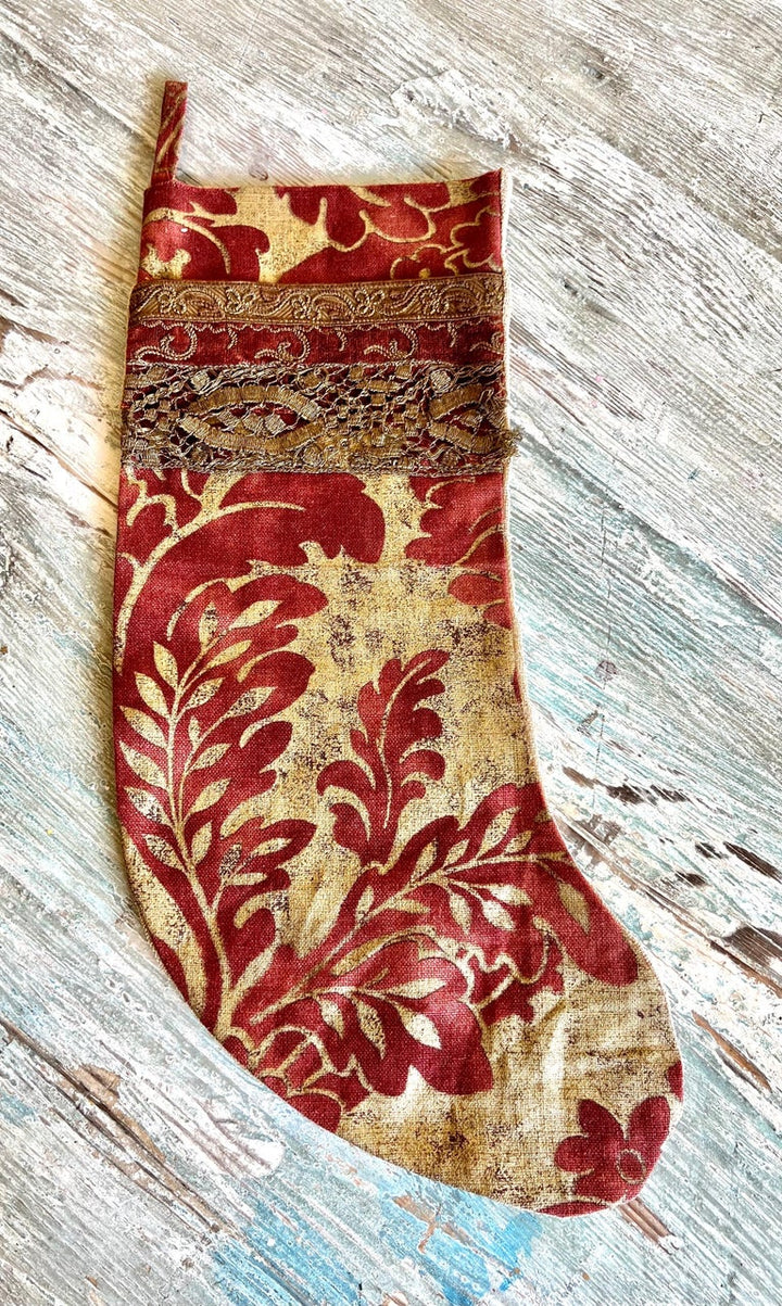 Custom Christmas Stocking w/ Antique Metallic Trims