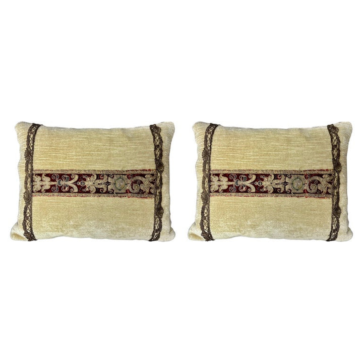 Pair of Appliquéd Soft Yellow Velvet Pillows