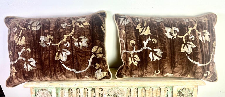 Pair of Custom Nomi Brown & Gold Textile Pillows