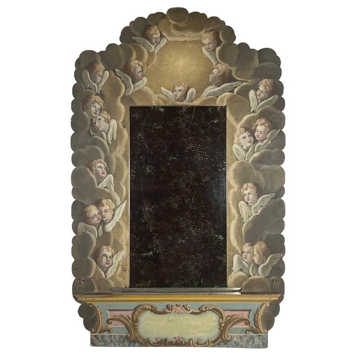 19th Century Italian Hand Painted Mirror with Winged Angels