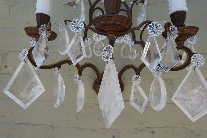 Pair of French 3-Light Crystal Sconces