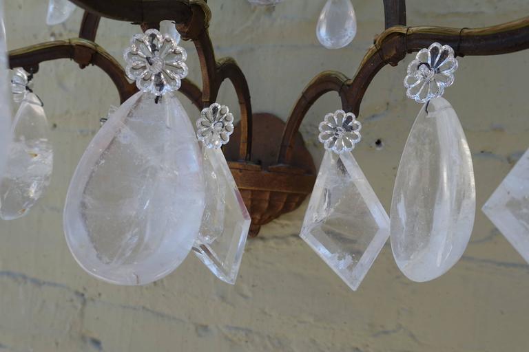 Pair of French 3-Light Crystal Sconces