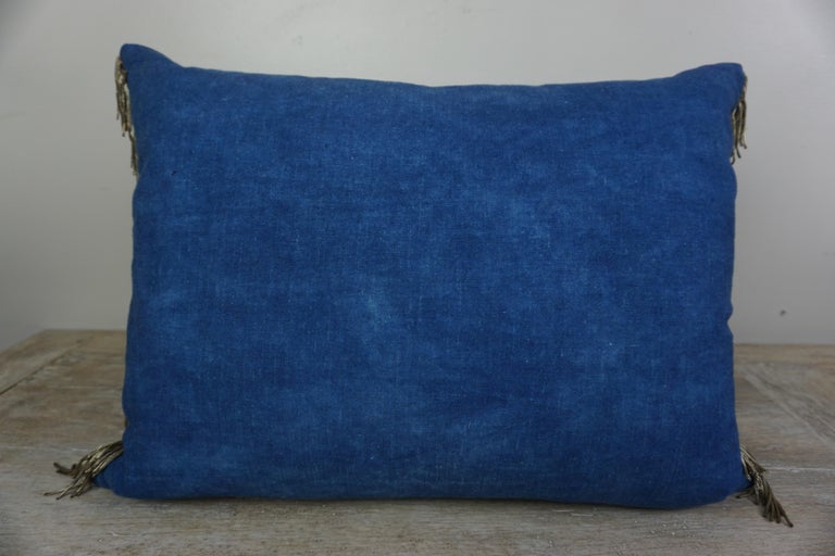 Pair of Metallic Appliqued Blue Linen Pillows