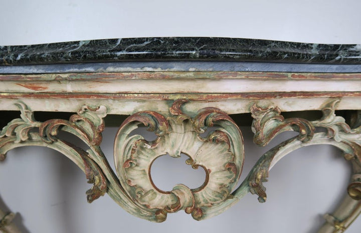 Serpentine Shaped Painted and Parcel-Gilt Console with Marble Top, circa 1930