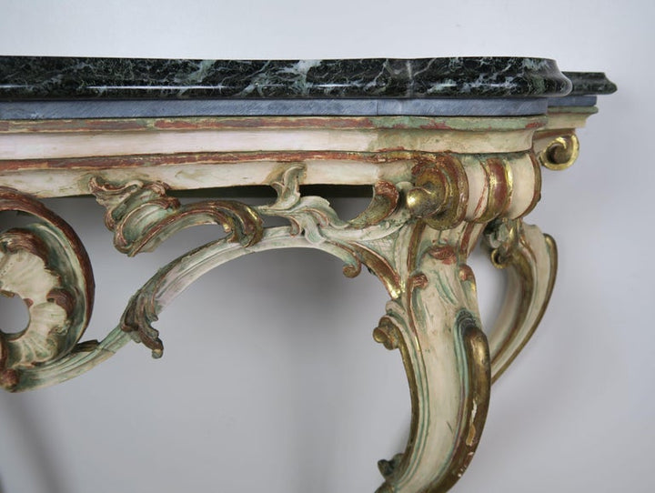 Serpentine Shaped Painted and Parcel-Gilt Console with Marble Top, circa 1930