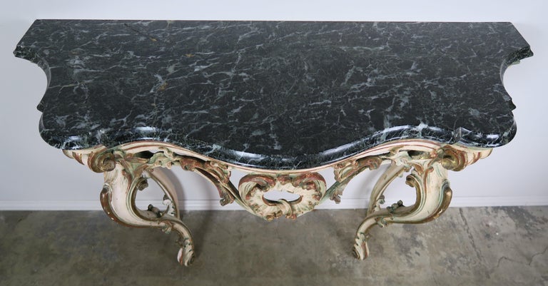 Serpentine Shaped Painted and Parcel-Gilt Console with Marble Top, circa 1930