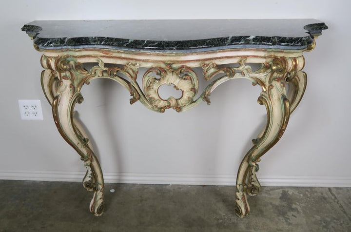 Serpentine Shaped Painted and Parcel-Gilt Console with Marble Top, circa 1930