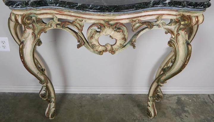 Serpentine Shaped Painted and Parcel-Gilt Console with Marble Top, circa 1930