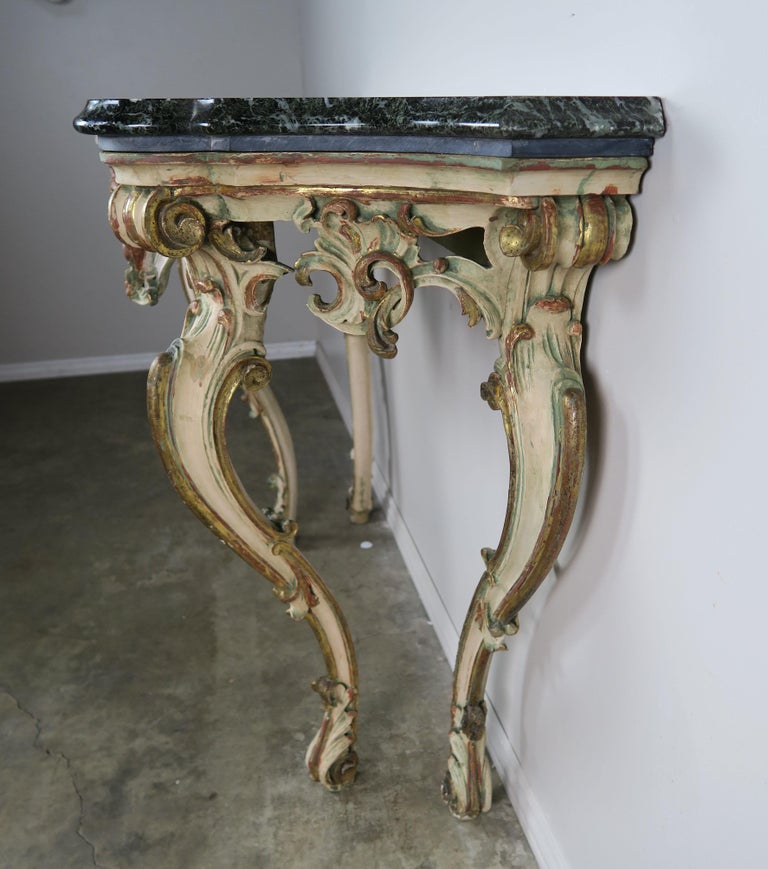 Serpentine Shaped Painted and Parcel-Gilt Console with Marble Top, circa 1930