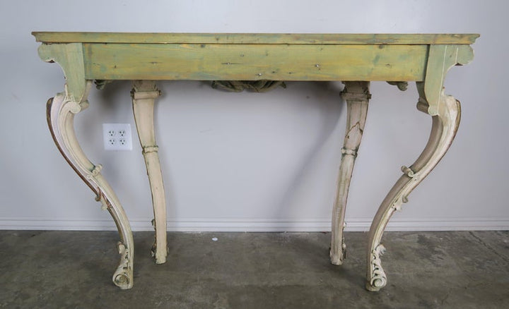 Serpentine Shaped Painted and Parcel-Gilt Console with Marble Top, circa 1930