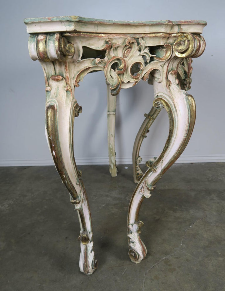 Serpentine Shaped Painted and Parcel-Gilt Console with Marble Top, circa 1930