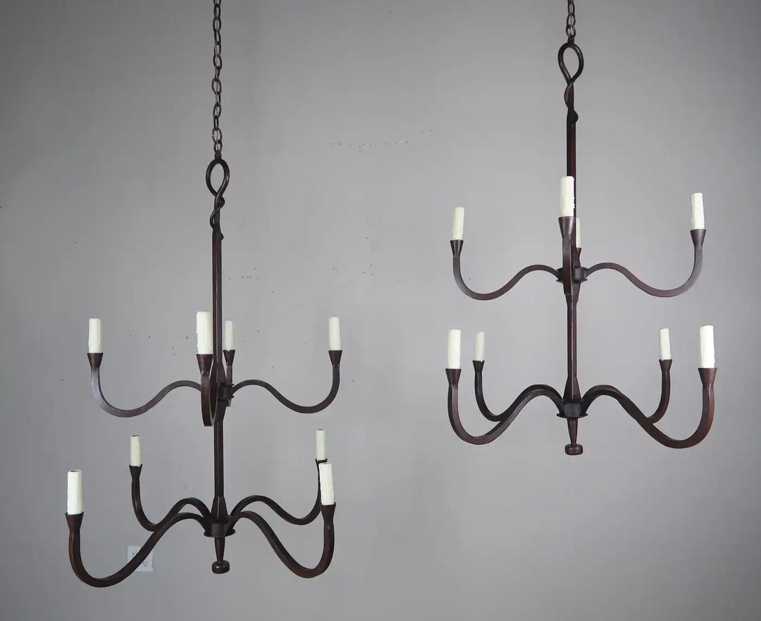 Two-Tier Eight Light Wrought Iron Chandelier by MLA