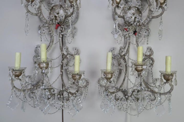 Pair of Six-Light Italian Crystal Beaded Sconces