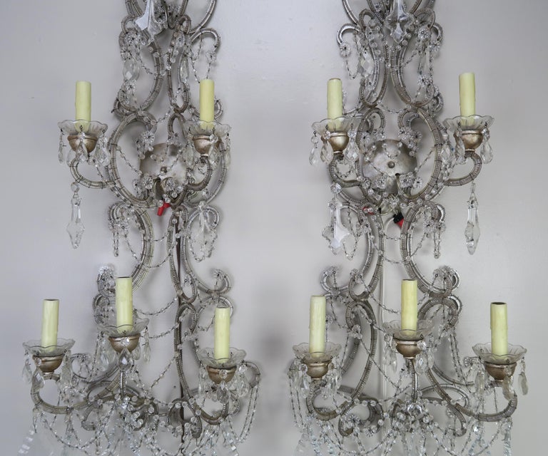 Pair of Six-Light Italian Crystal Beaded Sconces