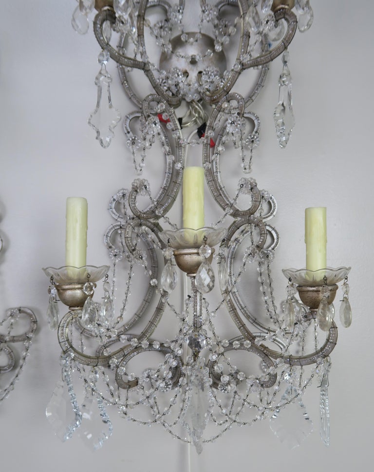 Pair of Six-Light Italian Crystal Beaded Sconces