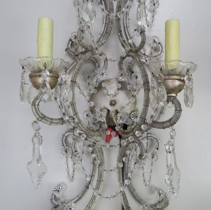 Pair of Six-Light Italian Crystal Beaded Sconces