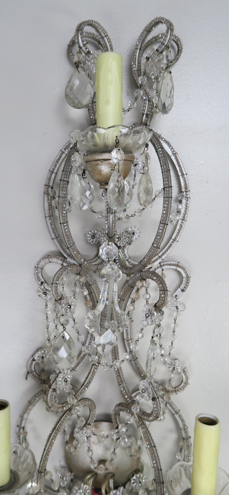 Pair of Six-Light Italian Crystal Beaded Sconces