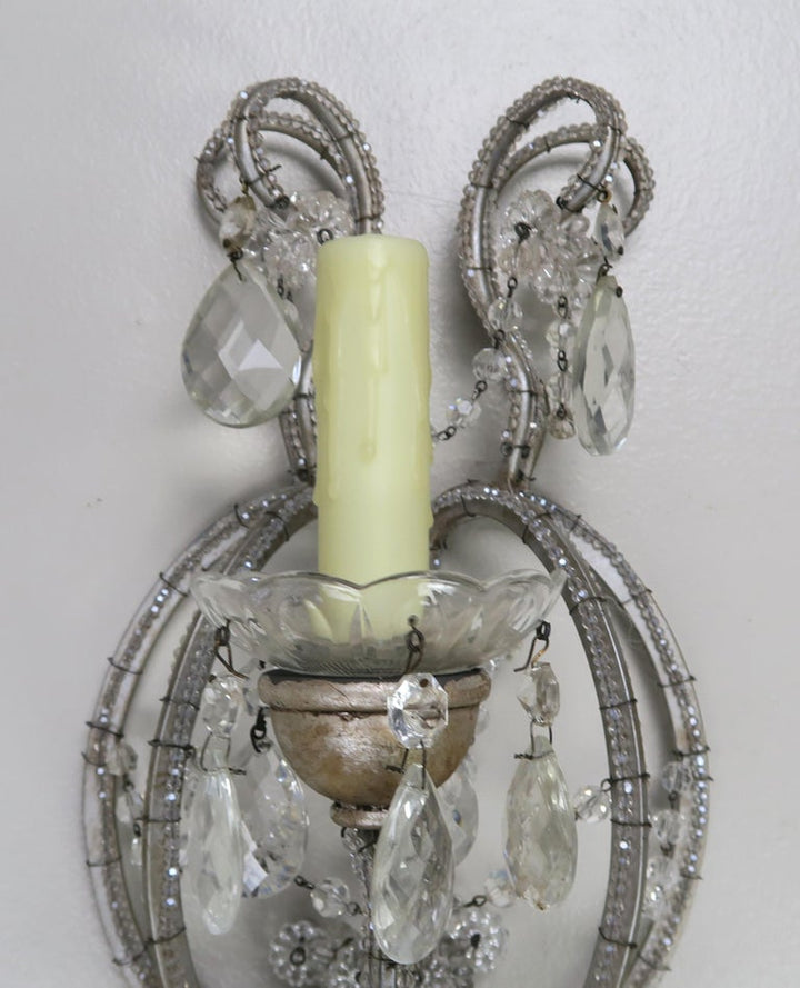 Pair of Six-Light Italian Crystal Beaded Sconces