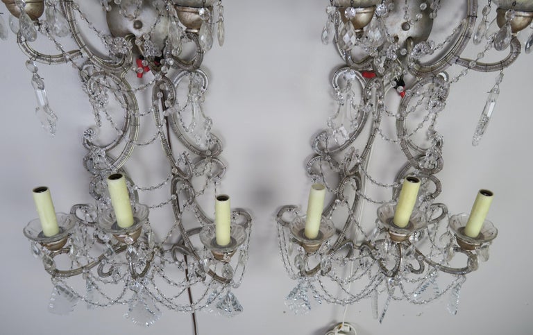 Pair of Six-Light Italian Crystal Beaded Sconces